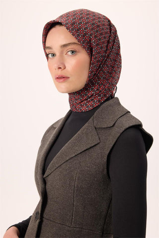 İnce Pamuk Soft Eşarp Siyah-Kırmızı Gri Desenli Kaymaz Dokulu Nefes Alan 90X90 - Soft Eşarp - | Silk Home
