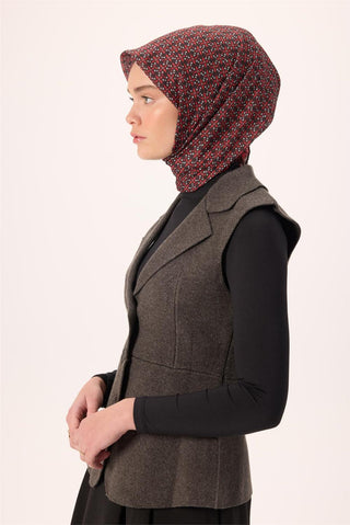İnce Pamuk Soft Eşarp Siyah-Kırmızı Gri Desenli Kaymaz Dokulu Nefes Alan 90X90 - Soft Eşarp - | Silk Home