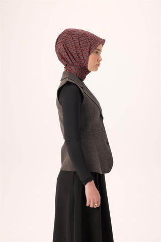 İnce Pamuk Soft Eşarp Siyah-Kırmızı Gri Desenli Kaymaz Dokulu Nefes Alan 90X90 - Soft Eşarp - | Silk Home