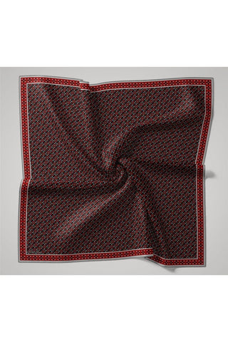 İnce Pamuk Soft Eşarp Siyah-Kırmızı Gri Desenli Kaymaz Dokulu Nefes Alan 90X90 - Soft Eşarp - | Silk Home