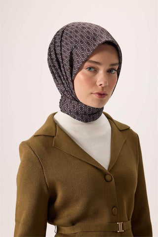 İnce Pamuk Soft Eşarp Siyah-Gümüş Pastel Mor Desenli Kaymaz Dokulu Nefes Alan 90X90 - Soft Eşarp - | Silk Home