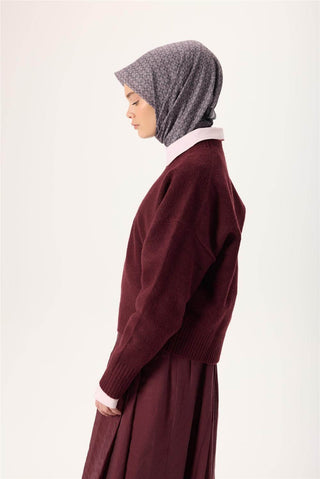 İnce Pamuk Soft Eşarp Pastel Mor-Antrasit Lila Desenli Kaymaz Dokulu Nefes Alan 90X90 - Soft Eşarp - | Silk Home