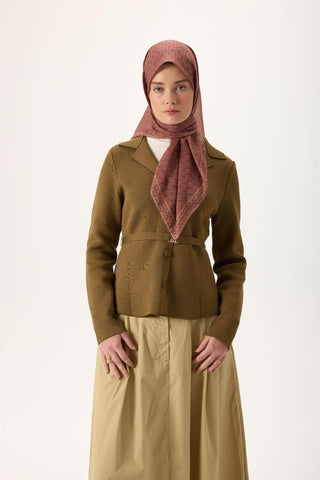 İnce Pamuk Soft Eşarp Soğan Kabuğu-Kiremit Bordo Desenli Kaymaz Dokulu Nefes Alan 90X90 - Soft Eşarp - | Silk Home