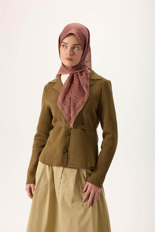 İnce Pamuk Soft Eşarp Soğan Kabuğu-Kiremit Bordo Desenli Kaymaz Dokulu Nefes Alan 90X90 - Soft Eşarp - | Silk Home