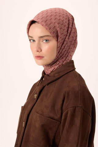 İnce Pamuk Soft Eşarp Kızıl Kahve-Gümüş Saman Desenli Kaymaz Dokulu Nefes Alan 90X90 - Soft Eşarp - | Silk Home