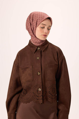 İnce Pamuk Soft Eşarp Kızıl Kahve-Gümüş Saman Desenli Kaymaz Dokulu Nefes Alan 90X90 - Soft Eşarp - | Silk Home