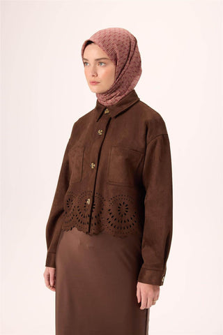 İnce Pamuk Soft Eşarp Kızıl Kahve-Gümüş Saman Desenli Kaymaz Dokulu Nefes Alan 90X90 - Soft Eşarp - | Silk Home