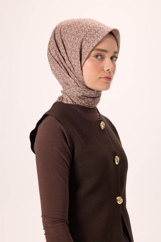 İnce Pamuk Soft Eşarp Acı Kahve-Vizon Sütlü Kahve Desenli Kaymaz Dokulu Nefes Alan 90X90 - Soft Eşarp - | Silk Home