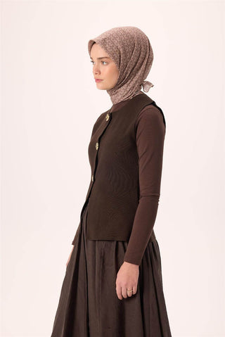 İnce Pamuk Soft Eşarp Acı Kahve-Vizon Sütlü Kahve Desenli Kaymaz Dokulu Nefes Alan 90X90 - Soft Eşarp - | Silk Home
