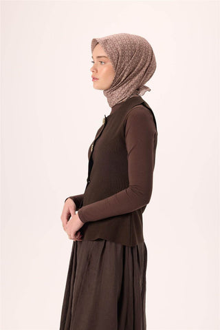 İnce Pamuk Soft Eşarp Acı Kahve-Vizon Sütlü Kahve Desenli Kaymaz Dokulu Nefes Alan 90X90 - Soft Eşarp - | Silk Home