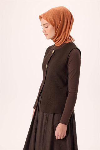 İnce Pamuk Soft Eşarp Koyu Turuncu-Gri Turuncu Desenli Kaymaz Dokulu Nefes Alan 90X90 - Soft Eşarp - | Silk Home