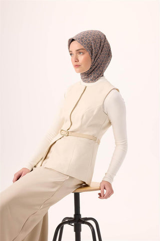 İnce Pamuk Soft Eşarp Gece Mavisi-Vizon Krem Desenli Kaymaz Dokulu Nefes Alan
                90X90