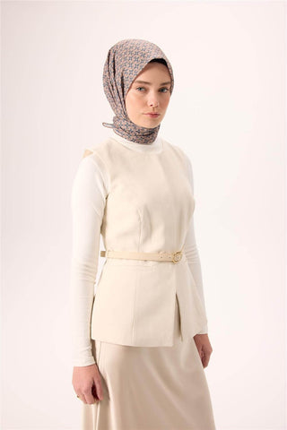 İnce Pamuk Soft Eşarp Gece Mavisi-Vizon Krem Desenli Kaymaz Dokulu Nefes Alan
                90X90