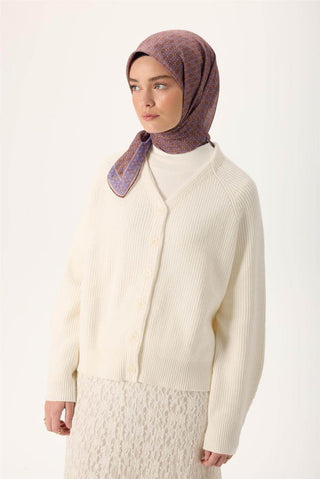 İnce Pamuk Soft Eşarp Violet-Kahverengi Vizon Desenli Kaymaz Dokulu Nefes Alan 90X90 - Soft Eşarp - | Silk Home