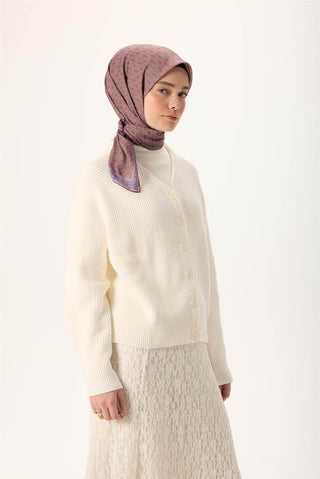 İnce Pamuk Soft Eşarp Violet-Kahverengi Vizon Desenli Kaymaz Dokulu Nefes Alan
                90X90