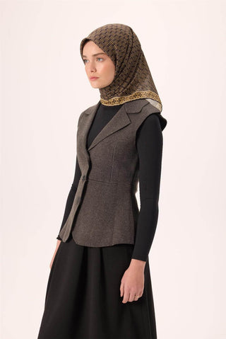 İnce Pamuk Soft Eşarp Siyah-Saman Bej Desenli Kaymaz Dokulu Nefes Alan 90X90 - Soft Eşarp - | Silk Home