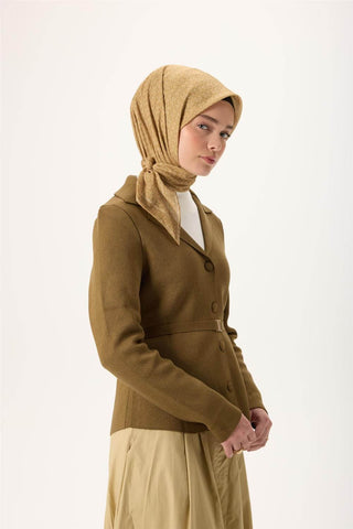 İnce Pamuk Soft Eşarp Saman-Hardal Bej Desenli Kaymaz Dokulu Nefes Alan 90X90 | Silk Home