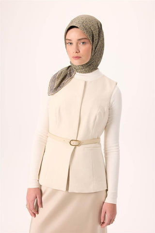 İnce Pamuk Soft Eşarp Haki-Antrasit Vizon Desenli Kaymaz Dokulu Nefes Alan 90X90 - Soft Eşarp - | Silk Home