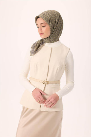 İnce Pamuk Soft Eşarp Haki-Antrasit Vizon Desenli Kaymaz Dokulu Nefes Alan 90X90 - Soft Eşarp - | Silk Home