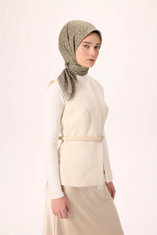 İnce Pamuk Soft Eşarp Haki-Antrasit Vizon Desenli Kaymaz Dokulu Nefes Alan 90X90 - Soft Eşarp - | Silk Home