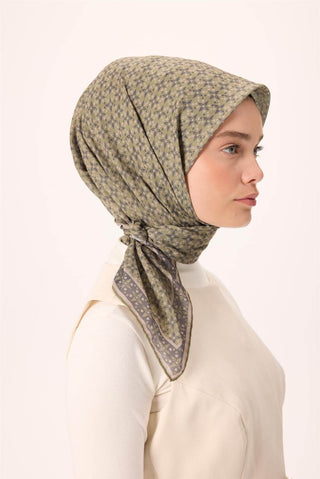 İnce Pamuk Soft Eşarp Haki-Antrasit Vizon Desenli Kaymaz Dokulu Nefes Alan 90X90 - Soft Eşarp - | Silk Home