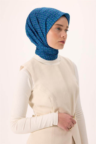 İnce Pamuk Soft Eşarp Mavi-Patina Desenli Tok Duruşlu Kaymaz 90X90 - Soft Eşarp - | Silk Home