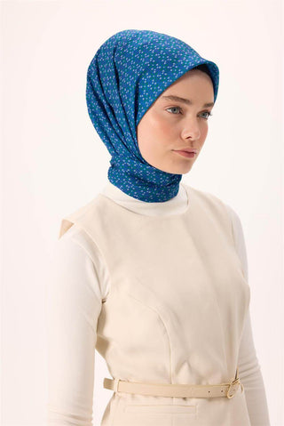 İnce Pamuk Soft Eşarp Mavi-Patina Desenli Tok Duruşlu Kaymaz 90X90 - Soft Eşarp - | Silk Home