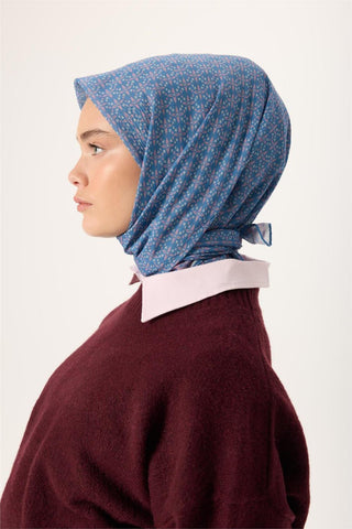 İnce Pamuk Soft Eşarp Bebe Mavisi-Gümüş Desenli Tok Duruşlu Kaymaz 90X90 - Soft Eşarp - | Silk Home