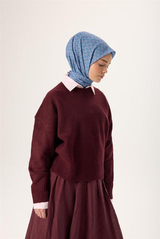 İnce Pamuk Soft Eşarp Bebe Mavisi-Gümüş Desenli Tok Duruşlu Kaymaz 90X90 - Soft Eşarp - | Silk Home