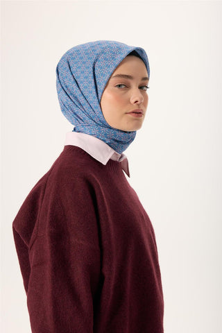 İnce Pamuk Soft Eşarp Bebe Mavisi-Gümüş Desenli Tok Duruşlu Kaymaz 90X90 - Soft Eşarp - | Silk Home