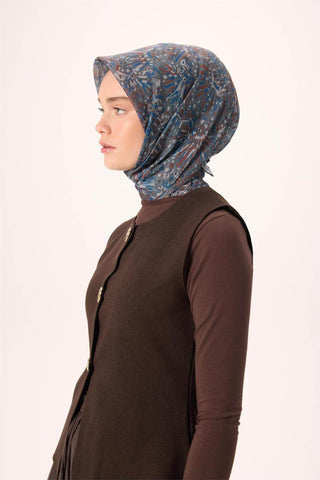İnce Pamuk Soft Eşarp Gri-Mavi Desenli Tok Duruşlu Kaymaz 90X90 - Soft Eşarp - | Silk Home