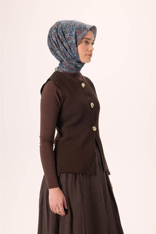 İnce Pamuk Soft Eşarp Gri-Mavi Desenli Tok Duruşlu Kaymaz 90X90