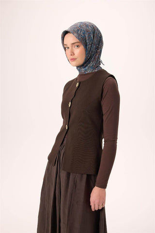 İnce Pamuk Soft Eşarp Gri-Mavi Desenli Tok Duruşlu Kaymaz 90X90