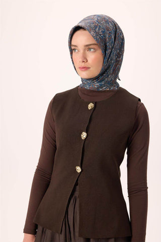 İnce Pamuk Soft Eşarp Gri-Mavi Desenli Tok Duruşlu Kaymaz 90X90