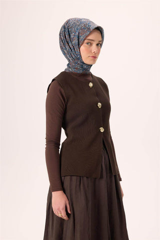 İnce Pamuk Soft Eşarp Gri-Mavi Desenli Tok Duruşlu Kaymaz 90X90