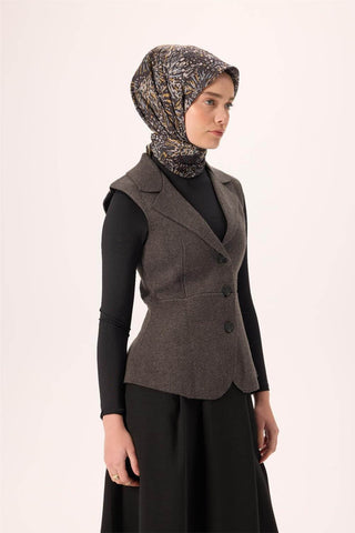 İnce Pamuk Soft Eşarp Siyah-Hardal Desenli Tok Duruşlu Kaymaz 90X90 - Soft Eşarp - | Silk Home