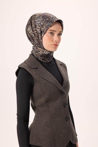 İnce Pamuk Soft Eşarp Siyah-Hardal Desenli Tok Duruşlu Kaymaz 90X90 - Soft Eşarp - | Silk Home