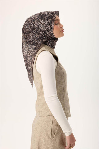 İnce Pamuk Soft Eşarp Siyah-Vizon Desenli Tok Duruşlu Kaymaz 90X90 | Silk Home