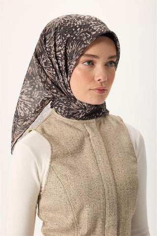 İnce Pamuk Soft Eşarp Siyah-Vizon Desenli Tok Duruşlu Kaymaz 90X90 | Silk Home