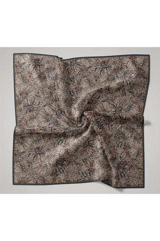 İnce Pamuk Soft Eşarp Vizon-Gece Mavisi Desenli Tok Duruşlu Kaymaz 90X90 - Soft Eşarp - | Silk Home