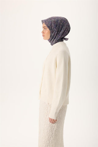 İnce Pamuk Soft Eşarp Gri-Antrasit Desenli Tok Duruşlu Kaymaz 90X90 - Soft Eşarp - | Silk Home