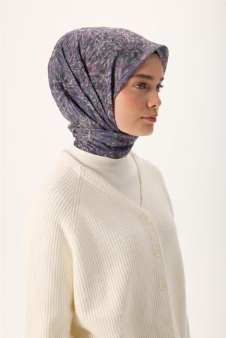 İnce Pamuk Soft Eşarp Gri-Antrasit Desenli Tok Duruşlu Kaymaz 90X90 - Soft Eşarp - | Silk Home