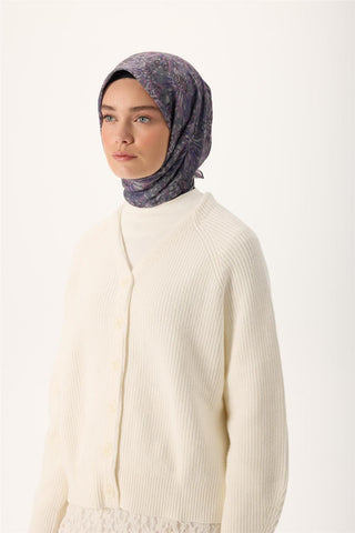 İnce Pamuk Soft Eşarp Gri-Antrasit Desenli Tok Duruşlu Kaymaz 90X90