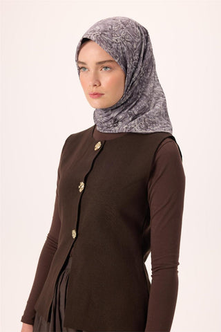 Thin Cotton Soft Scarf, Pale Purple-Anthracite Pattern, Firm Structure, Non-Slip, 90x90 cm