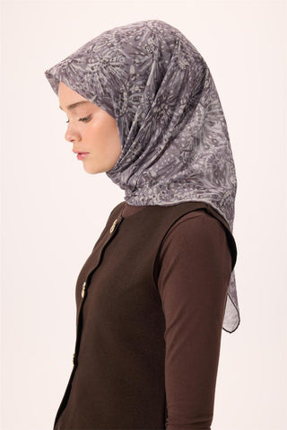 Thin Cotton Soft Scarf, Pale Purple-Anthracite Pattern, Firm Structure, Non-Slip, 90x90 cm