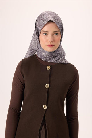 Thin Cotton Soft Scarf, Pale Purple-Anthracite Pattern, Firm Structure, Non-Slip, 90x90 cm