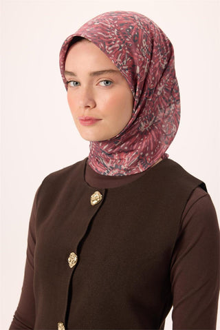 İnce Pamuk Soft Eşarp Çilek Kırmızısı-Antrasit Desenli Tok Duruşlu Kaymaz 90X90 - Soft Eşarp - | Silk Home