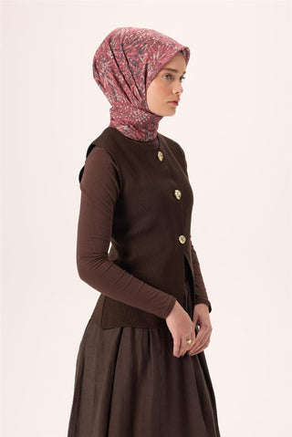 İnce Pamuk Soft Eşarp Çilek Kırmızısı-Antrasit Desenli Tok Duruşlu Kaymaz 90X90