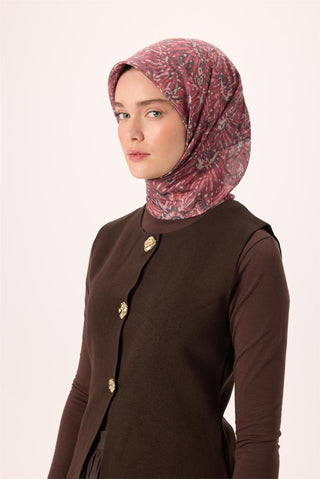 İnce Pamuk Soft Eşarp Çilek Kırmızısı-Antrasit Desenli Tok Duruşlu Kaymaz 90X90