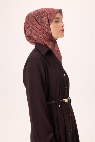 İnce Pamuk Soft Eşarp Kiremit-Bordo Desenli Tok Duruşlu Kaymaz 90X90 - Soft Eşarp - | Silk Home